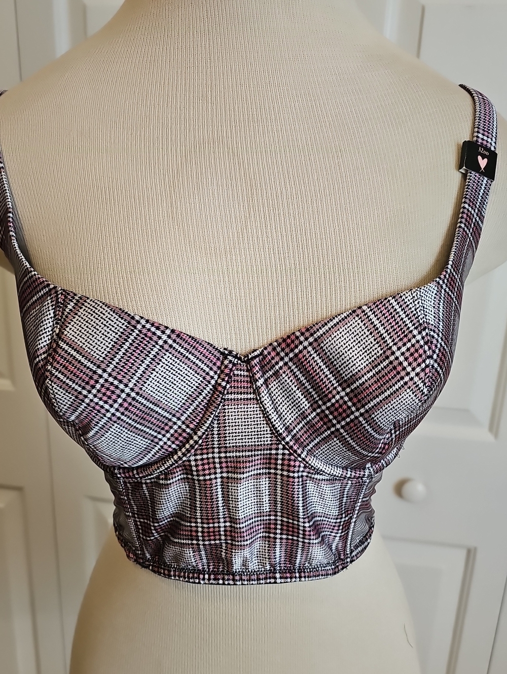 Victoria's Secret Plaid Lace Bustier Corset Womens Sz 32DD Pink Black 396293-KVK